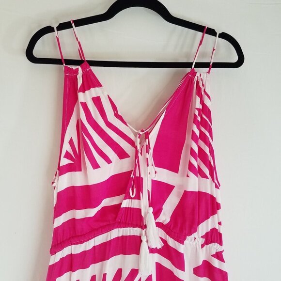 Elan Fuchsia Pink White Sleeveless Maxi Dress MEDIUM Sheer Spaghetti Straps - Picture 16 of 16